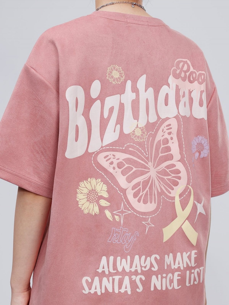 T Shirts Aelfric Eden Alphabet Butterfly Print Tee Rose | GLQ-84766397